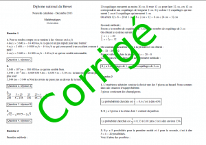 Sujet de mathématiques corrigé du brevet 2013 Nouvelle Calédonie