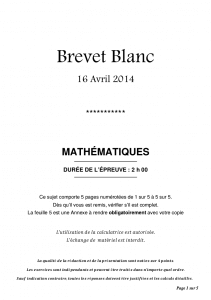 Brevet 2014 Blanc de mathématiques corrigé