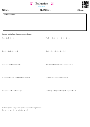 Relatifs, addition, soustraction et somme algébrique