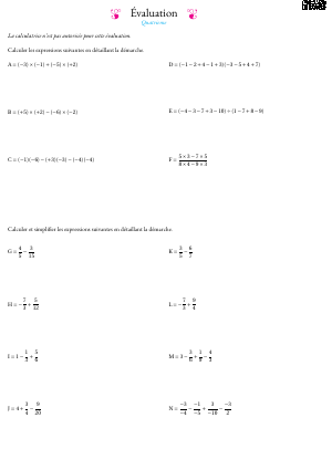 Nombres relatifs et fractions