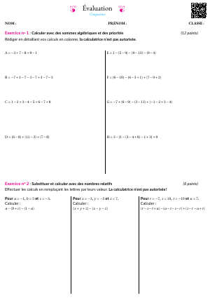 Somme algébrique de relatifs