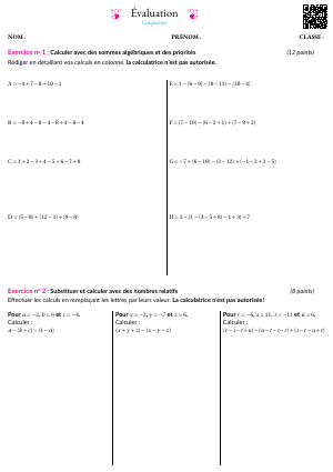 Somme algébrique de relatifs