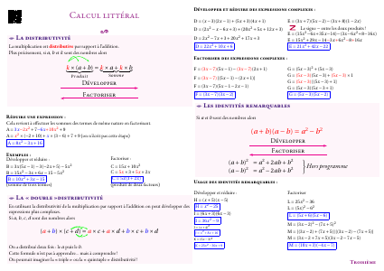 Fiche de synthèse : Calcul littéral --- Troisième