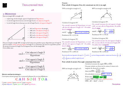 Fiche de synthèse : Trigonométrie --- Troisième