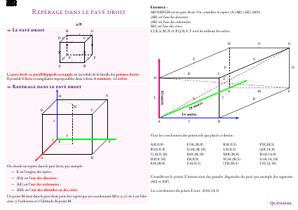 Fiche de synthèse : Repérage dans le pavé droit --- Quatrième