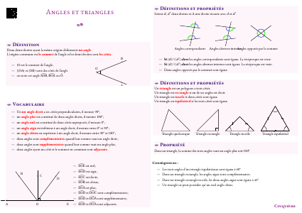 Fiche de synthèse : Angles et triangles --- Cinquième