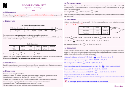 Fiche de synthèse : Proportionnalité --- Cinquième