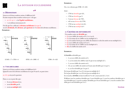 Fiche de synthèse : La division euclidienne --- Sixième