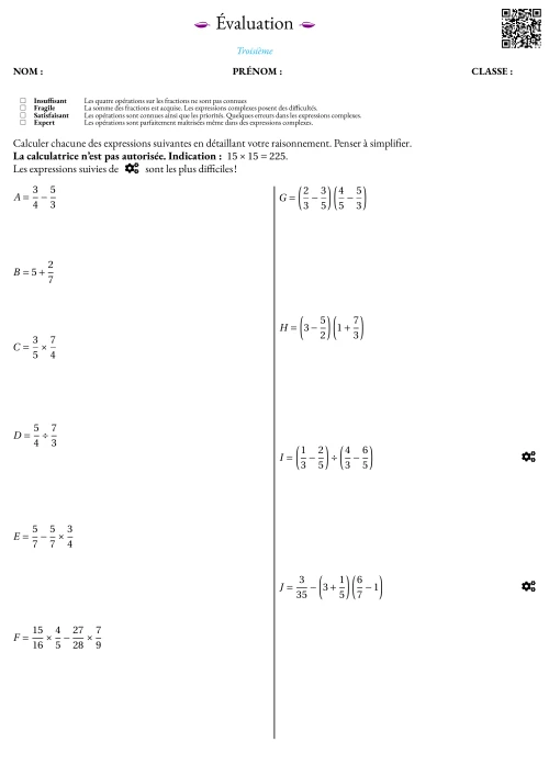 Formation --- Évaluation --- Fractions