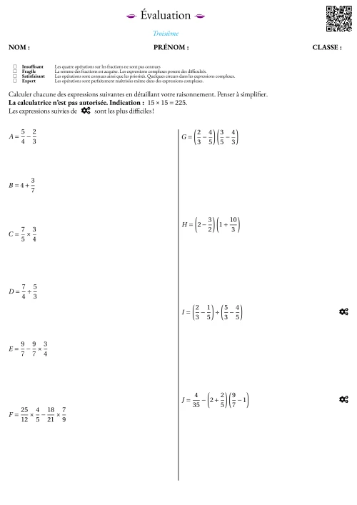 Formation --- Évaluation --- Fractions