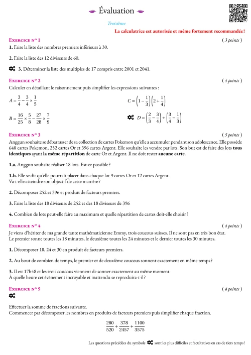 Formation --- Évaluation --- Arithmétique