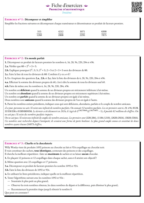 Formation --- Fiche d'entrainement --- Problème d'arithmétique