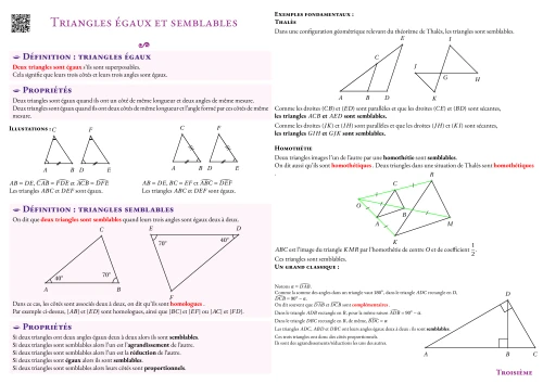 Fiche de synthèse --- Triangles égaux et semblables