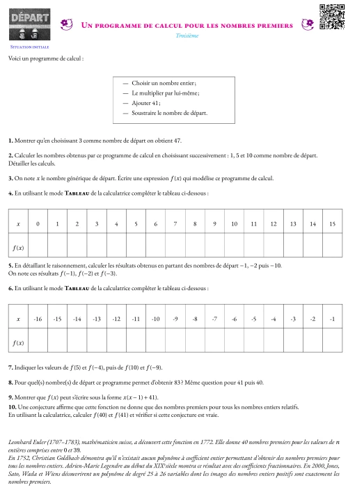 Activité --- Situation Initiale --- Fonction,arithmétique