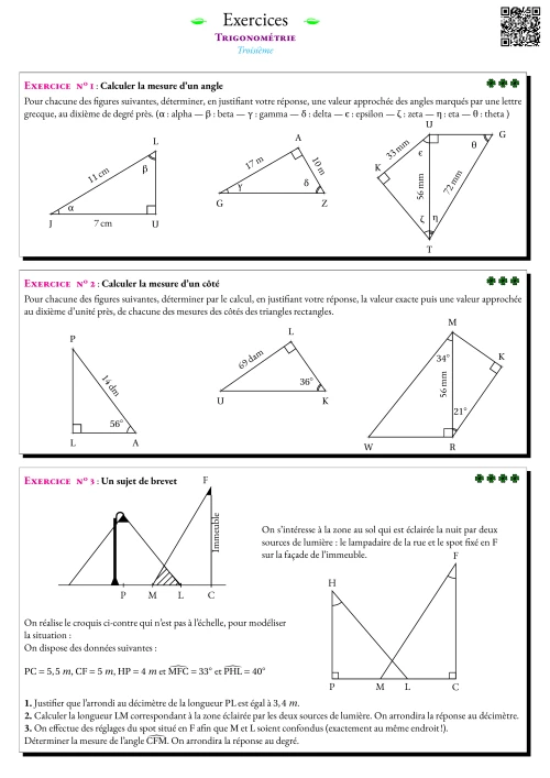 Formation --- Fiche d'entrainement --- Trigonométrie