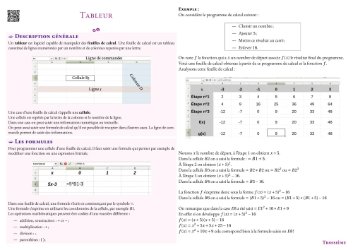 Fiche de synthèse --- Tableur