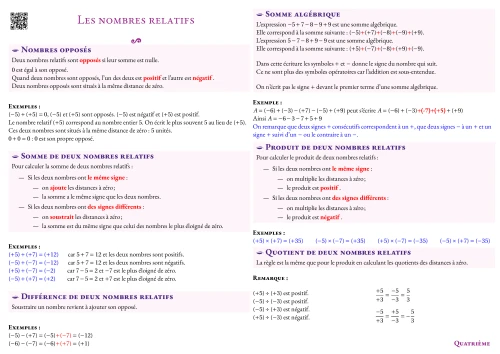 Fiche de synthèse --- Les nombres relatifs