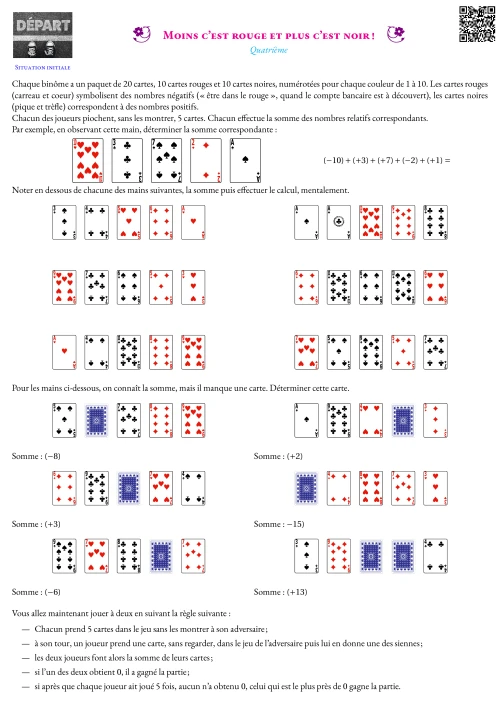 Activité --- Situation Initiale --- Nombres relatifs,Somme