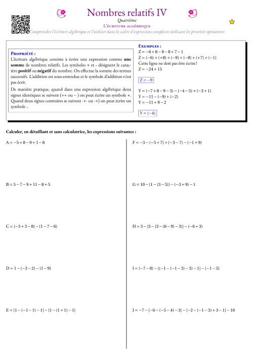 Fiche Exercice Gradué --- L'écriture algébrique