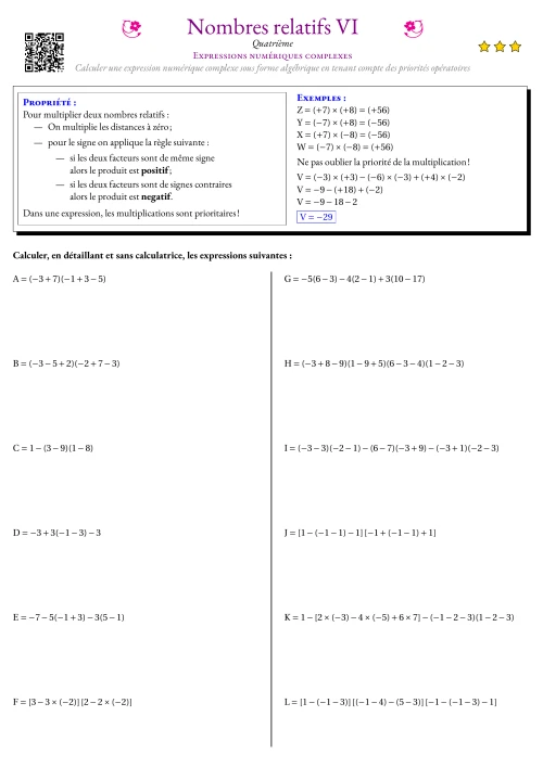 Fiche Exercice Gradué --- Expressions numériques complexes
