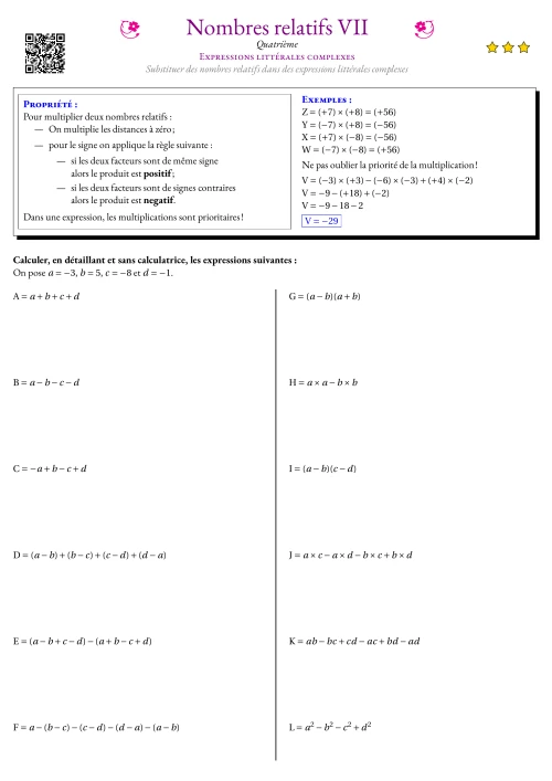 Fiche Exercice Gradué --- Expressions littérales complexes
