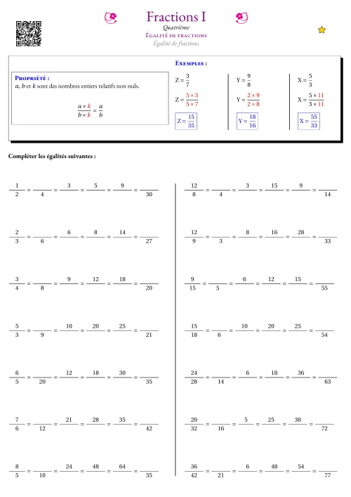 Fiche Exercice Gradué --- Égalité de fractions