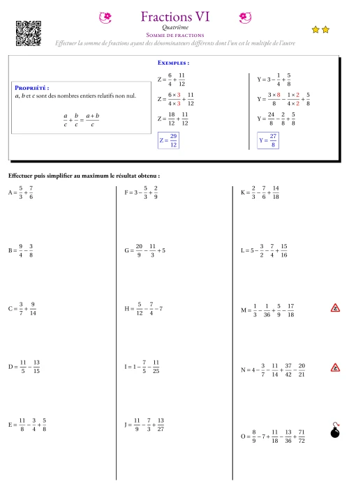 Fiche Exercice Gradué --- Somme de fractions