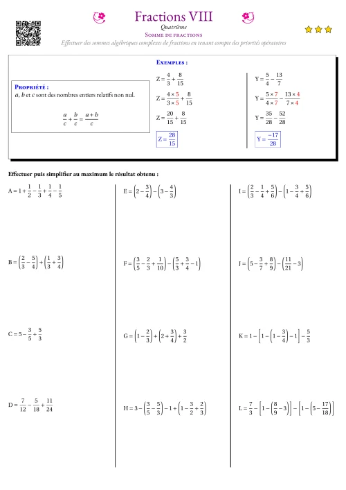 Fiche Exercice Gradué --- Somme de fractions