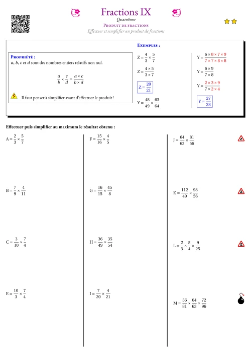 Fiche Exercice Gradué --- Produit de fractions
