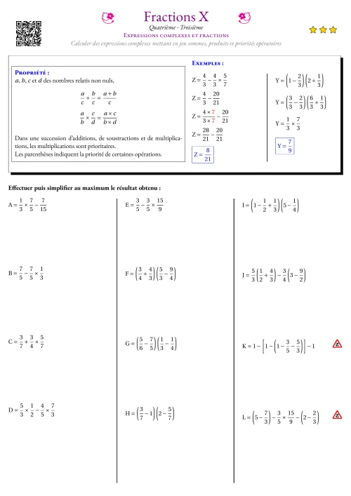 Fiche Exercice Gradué --- Expressions complexes et fractions