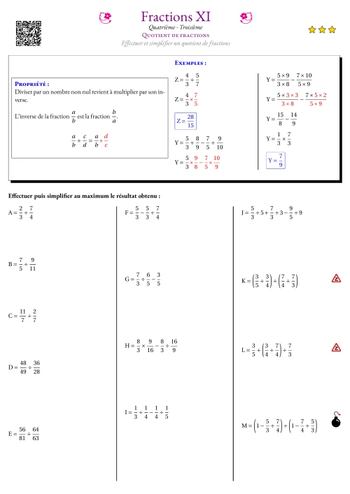 Fiche Exercice Gradué --- Quotient de fractions
