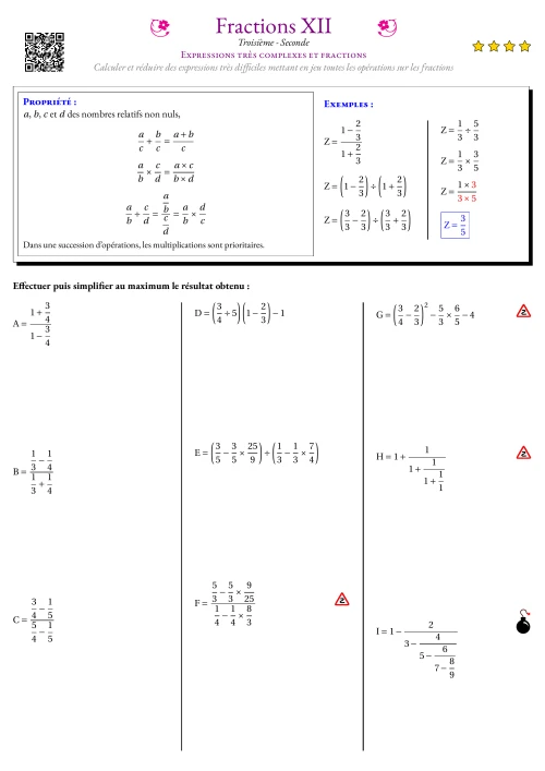 Fiche Exercice Gradué --- Expressions très complexes et fractions