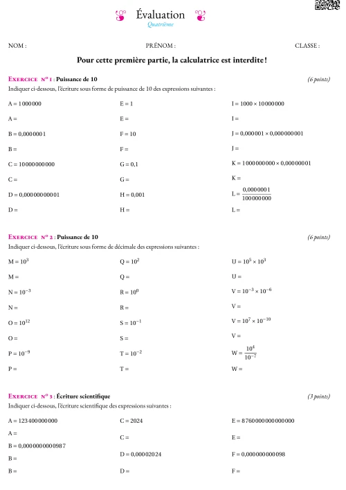 Formation --- Évaluation --- Puissance, Thalès et Pythagore