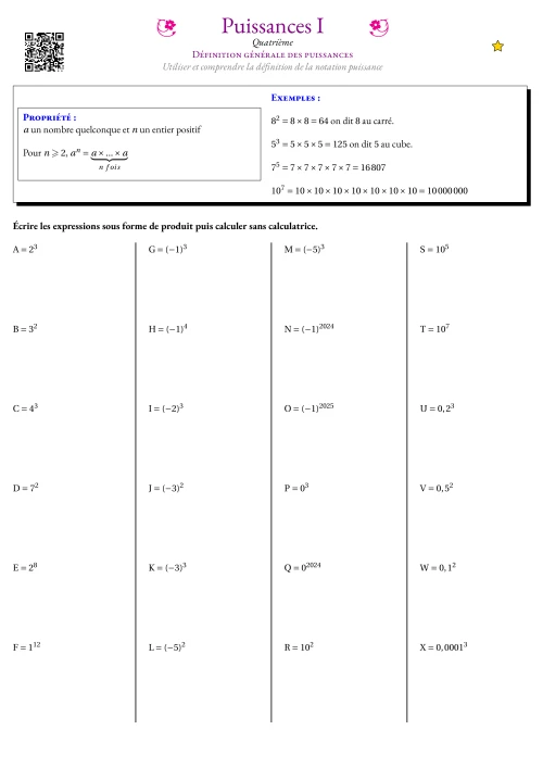 Fiche Exercice Gradué --- Définition générale des puissances