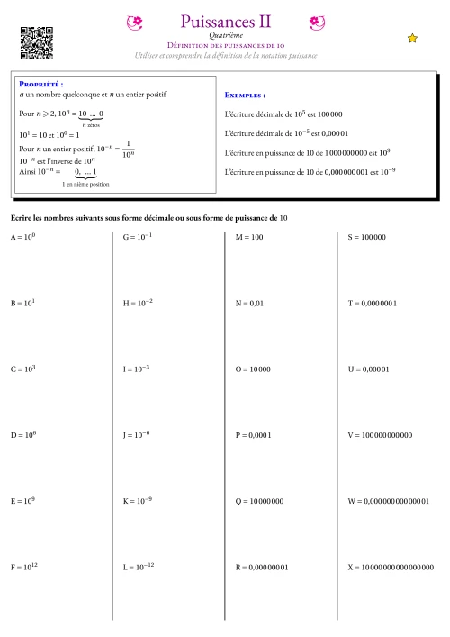 Fiche Exercice Gradué --- Définition des puissances de 10