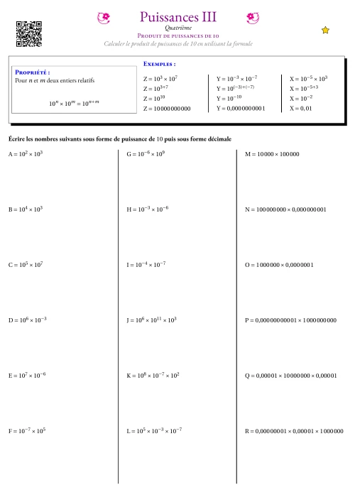 Fiche Exercice Gradué --- Produit de puissances de 10