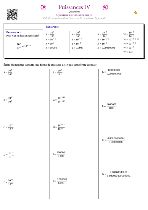 Fiche Exercice Gradué --- Quotient de puissances de 10