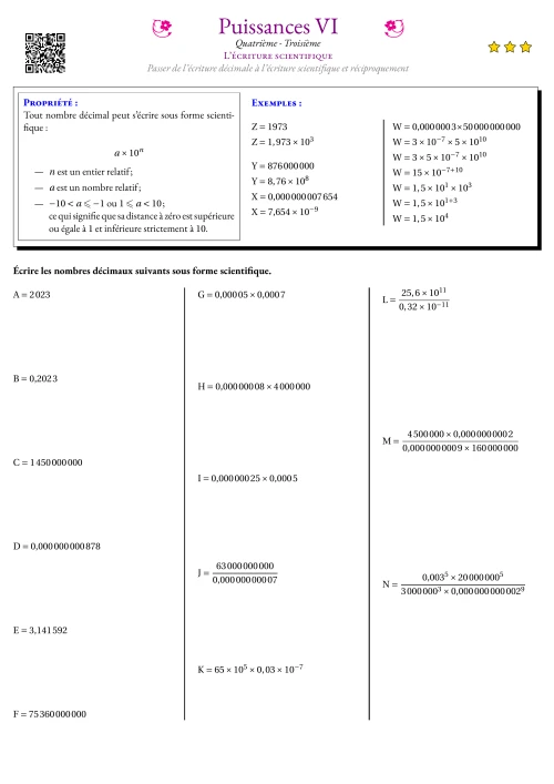 Fiche Exercice Gradué --- L'écriture scientifique