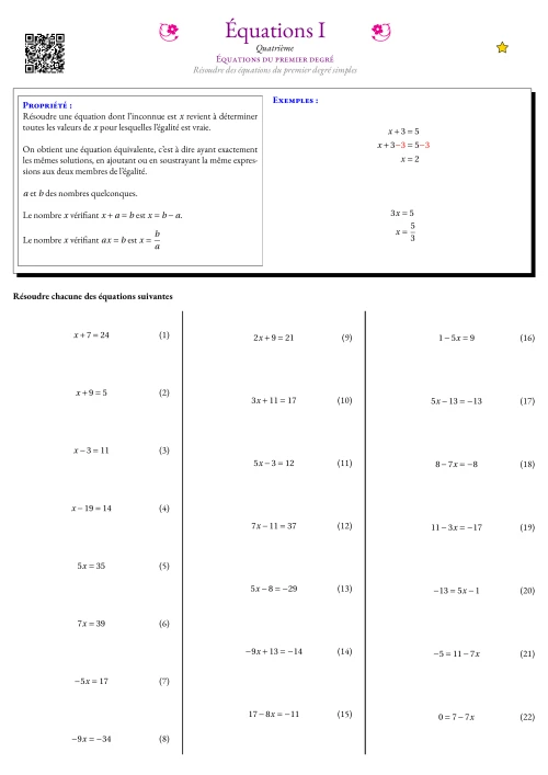Fiche Exercice Gradué --- Équations du premier degré