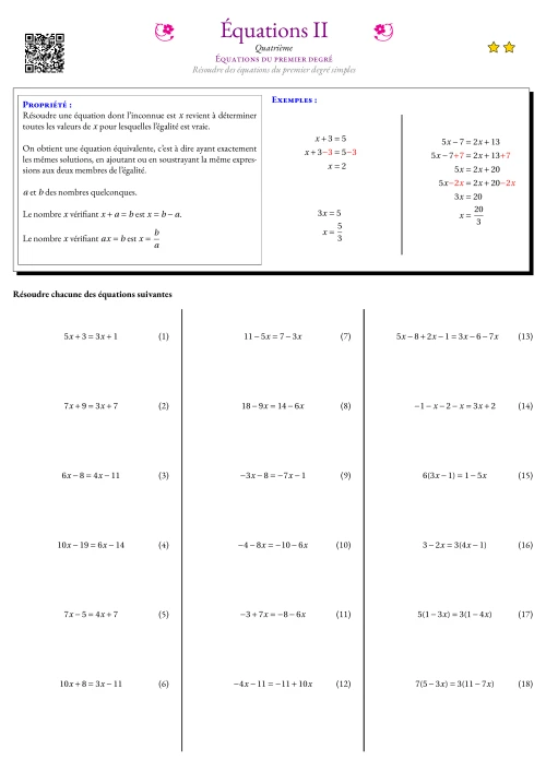 Fiche Exercice Gradué --- Équations du premier degré