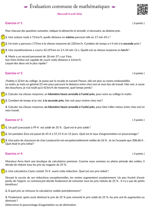 Formation --- Évaluation --- Vitesse et pourcentages