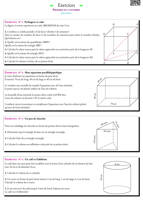 Formation --- Fiche de préparation à l'évaluation --- Prismes et cylindre
