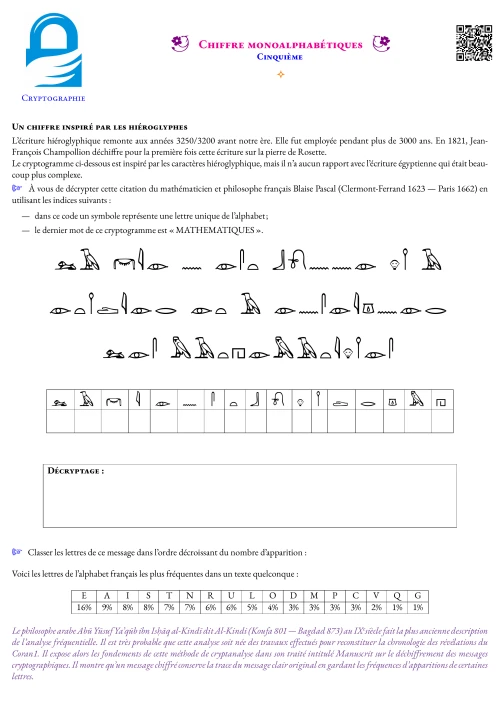 Activité --- Cryptographie --- Chiffre monoalphabétiques