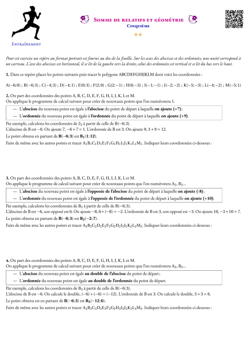 Activité --- Entrainement --- Somme de relatifs et géométrie