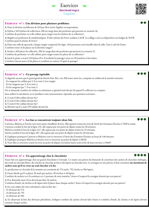 Formation --- Fiche d'entrainement --- Arithmétique