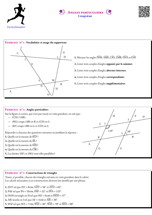 Activité --- Entrainement --- Angles particuliers