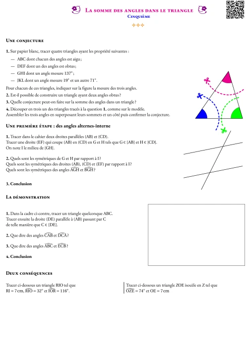Activité --- Situation Initiale --- La somme des angles dans le triangle