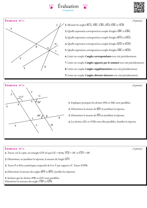 Formation --- Évaluation --- Angles particuliers