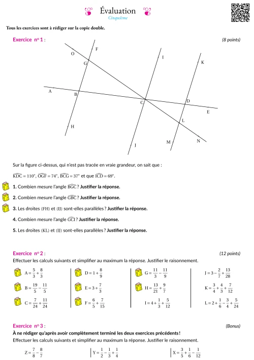 Formation --- Évaluation --- Angles particuliers et fractions