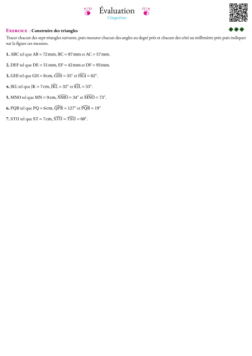 Formation --- Évaluation --- Constructions de triangles